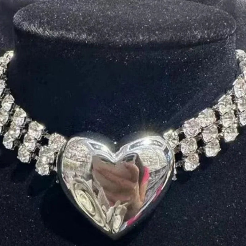 Veile Studios Fashionable Multi-Layer Heart Crystal Inlaid Necklace Luxury Choker Jewelry