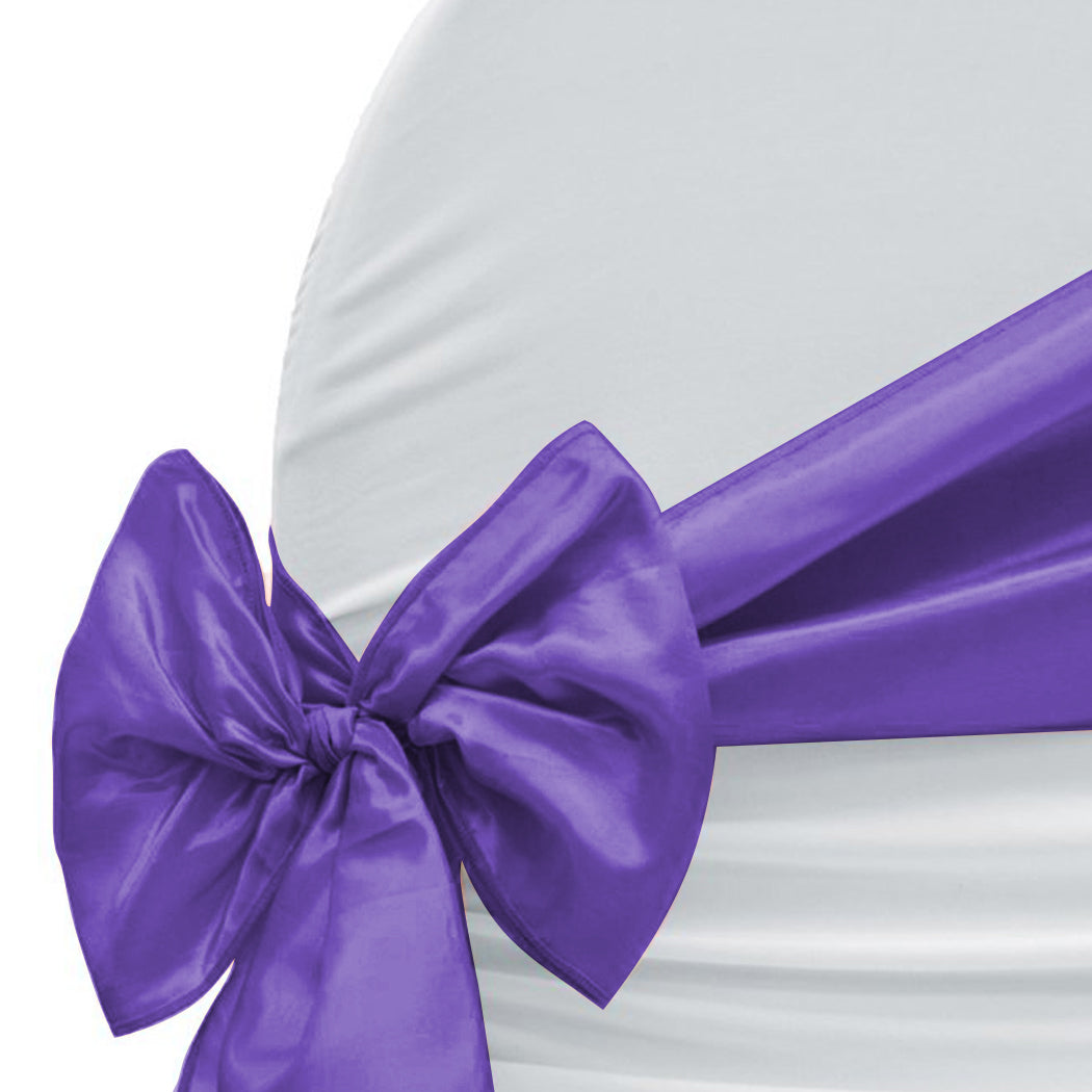 50X Table Runners Coloured Satin Chair Eggplant