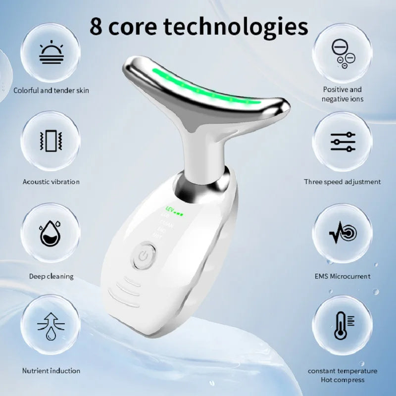 Neck Face Beauty Device Colorful Led Photon Therapy Skin Tighten Reduce Double Chin Anti Wrinkle Remove Lifting Massager