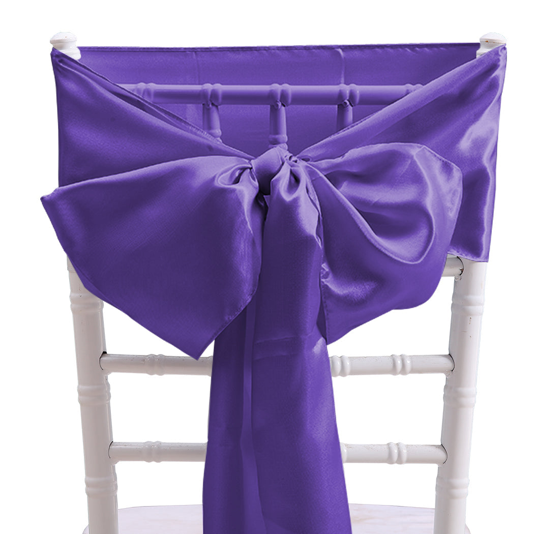 50X Table Runners Coloured Satin Chair Eggplant