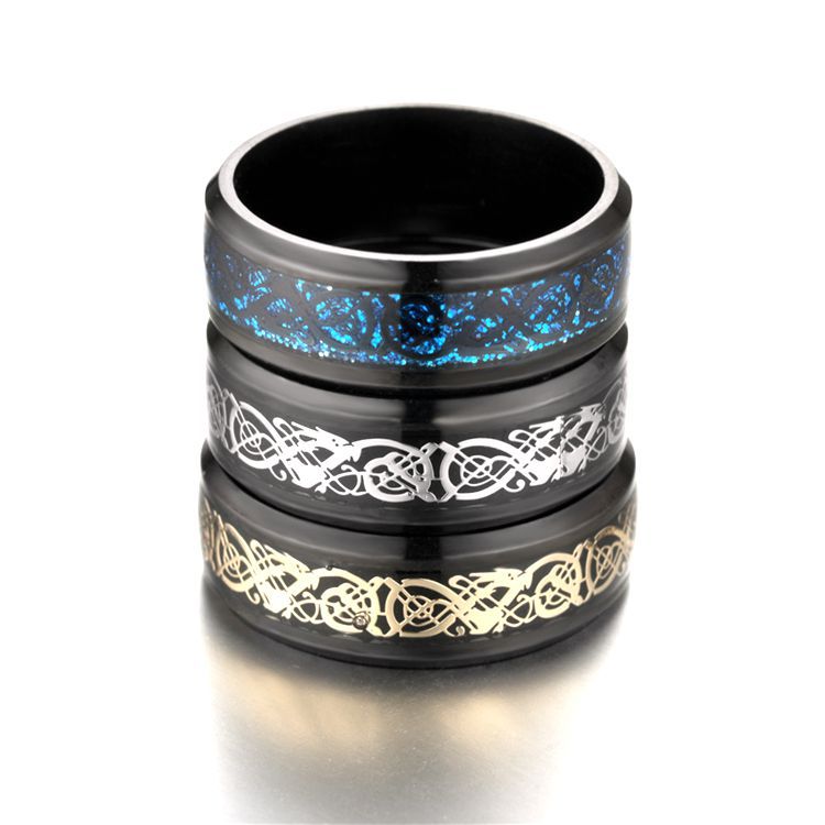 Veile Studios Dragon Pattern Men Stainless Steel Rings Jewellery