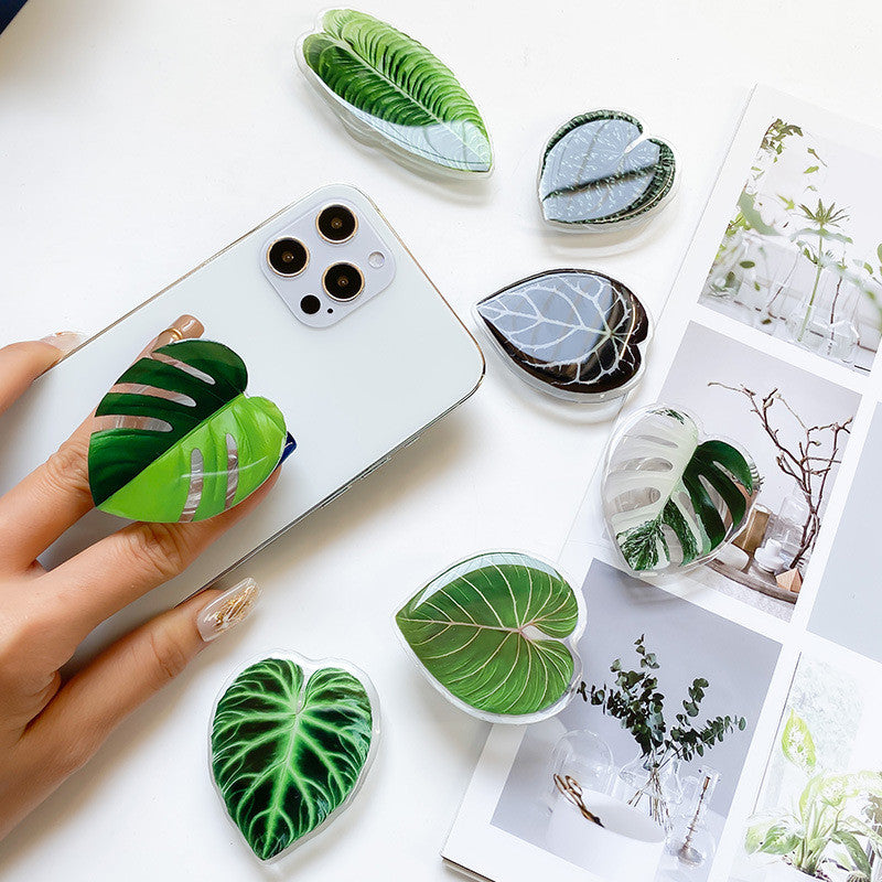 Cute Green Leaves Smart Phone Holder Finger Stand