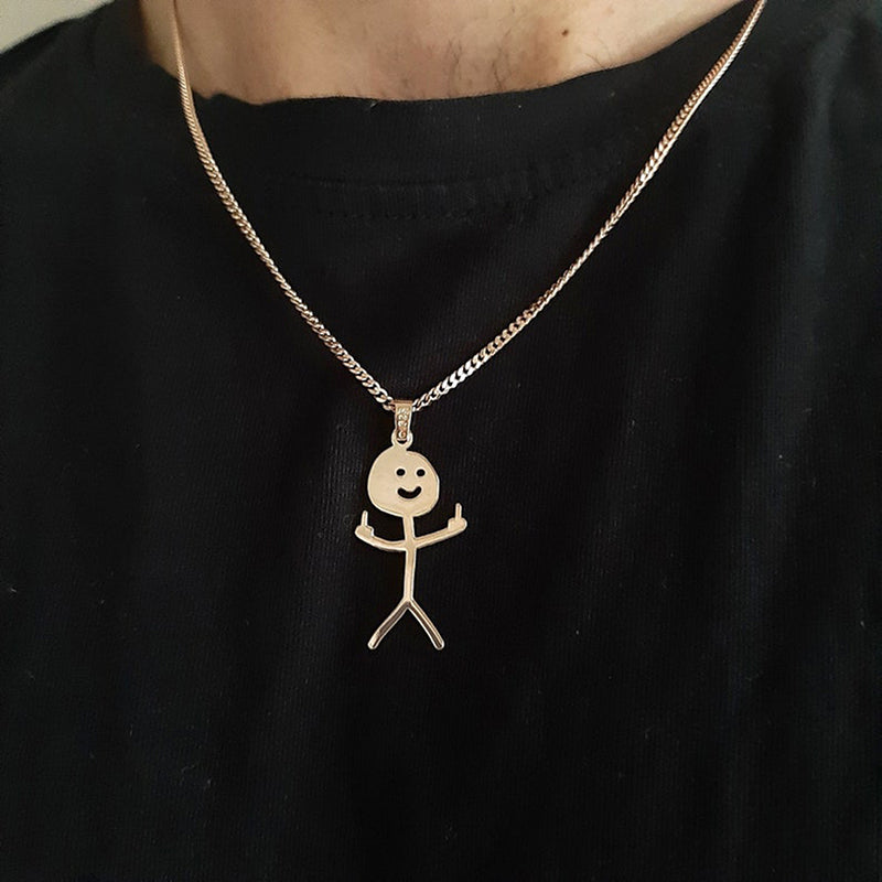 Veile Studios Funny Doodle Necklace Hip Hop Smiley Stick Figure Pendant Hand Gesture Middle Finger Necklaces