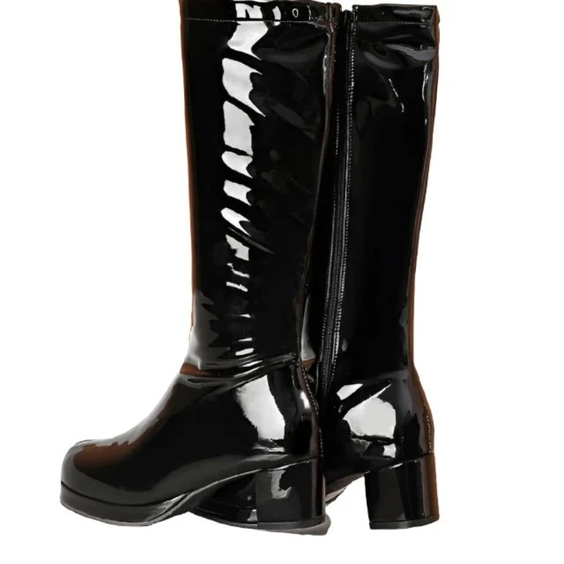 Reave Cat Autumn Candy Sweet Knee-High Boots Round Toe Square Heel Pu Zipper Big Size 33-46 Yellow Green Purple Orange S