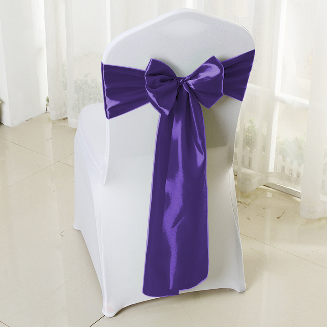 50X Table Runners Coloured Satin Chair Eggplant