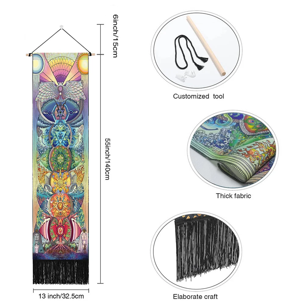 Seven Chakra Tapestry Hippie Mandala Chakras Wall Hanging Fabric Yoga Meditation Tapestries For Spiritual Room Decor