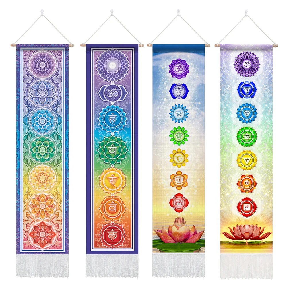 Seven Chakra Tapestry Hippie Mandala Chakras Wall Hanging Fabric Yoga Meditation Tapestries For Spiritual Room Decor