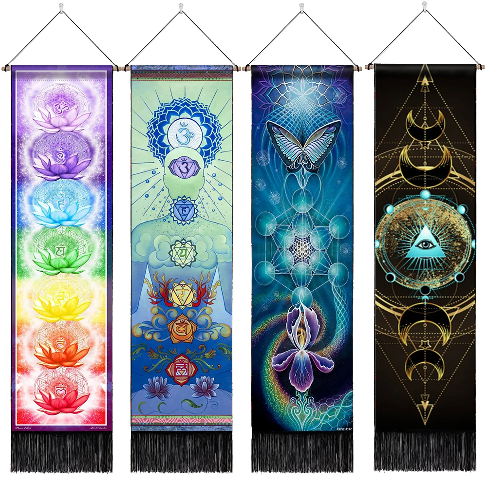 Seven Chakra Tapestry Hippie Mandala Chakras Wall Hanging Fabric Yoga Meditation Tapestries For Spiritual Room Decor