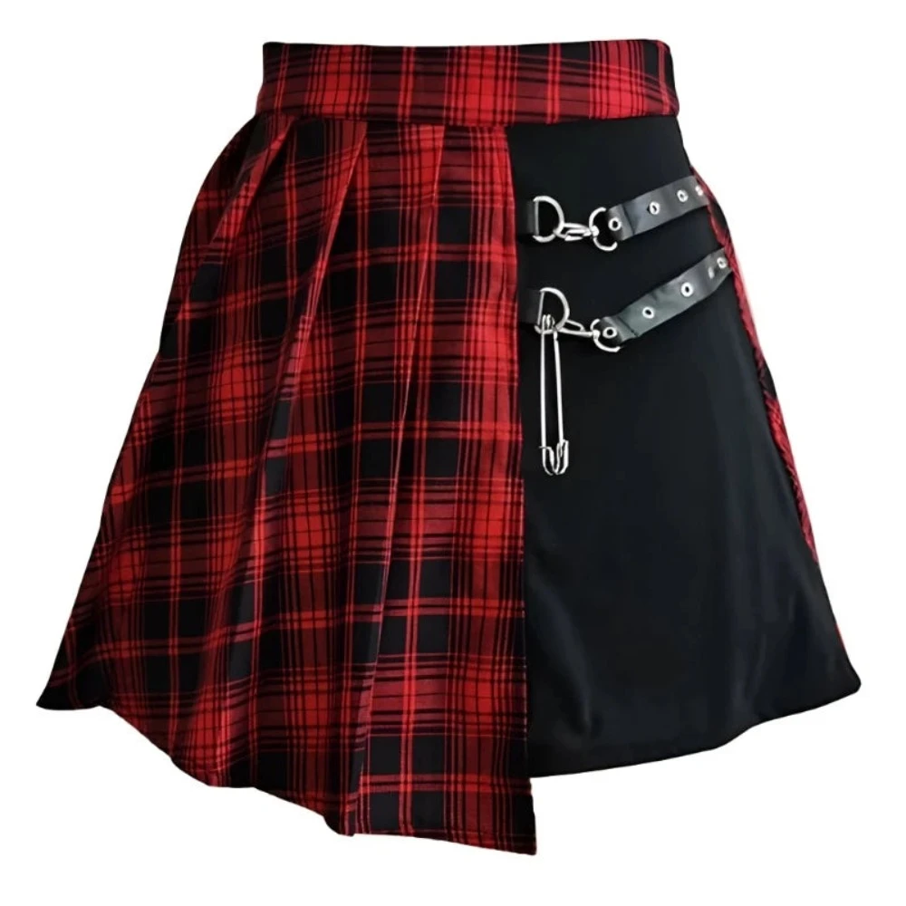 Womens Harajuku Punk Irregular Mini Pleated Skater Skirt Asymmetric Cutout High Waist Hip Hop Clubwear Gothic