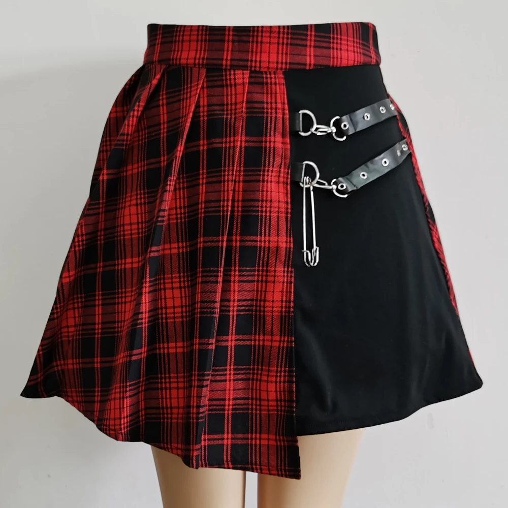 Womens Harajuku Punk Irregular Mini Pleated Skater Skirt Asymmetric Cutout High Waist Hip Hop Clubwear Gothic