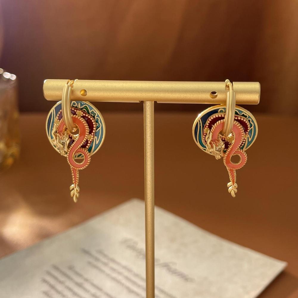 Style Palace Dragon Shaped Earrings For Women In Copper Material