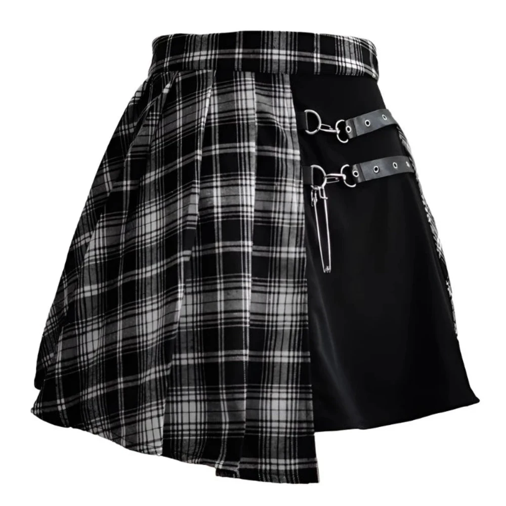 Womens Harajuku Punk Irregular Mini Pleated Skater Skirt Asymmetric Cutout High Waist Hip Hop Clubwear Gothic