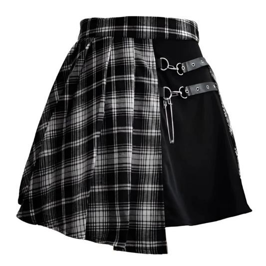 Womens Harajuku Punk Irregular Mini Pleated Skater Skirt Asymmetric Cutout High Waist Hip Hop Clubwear Gothic