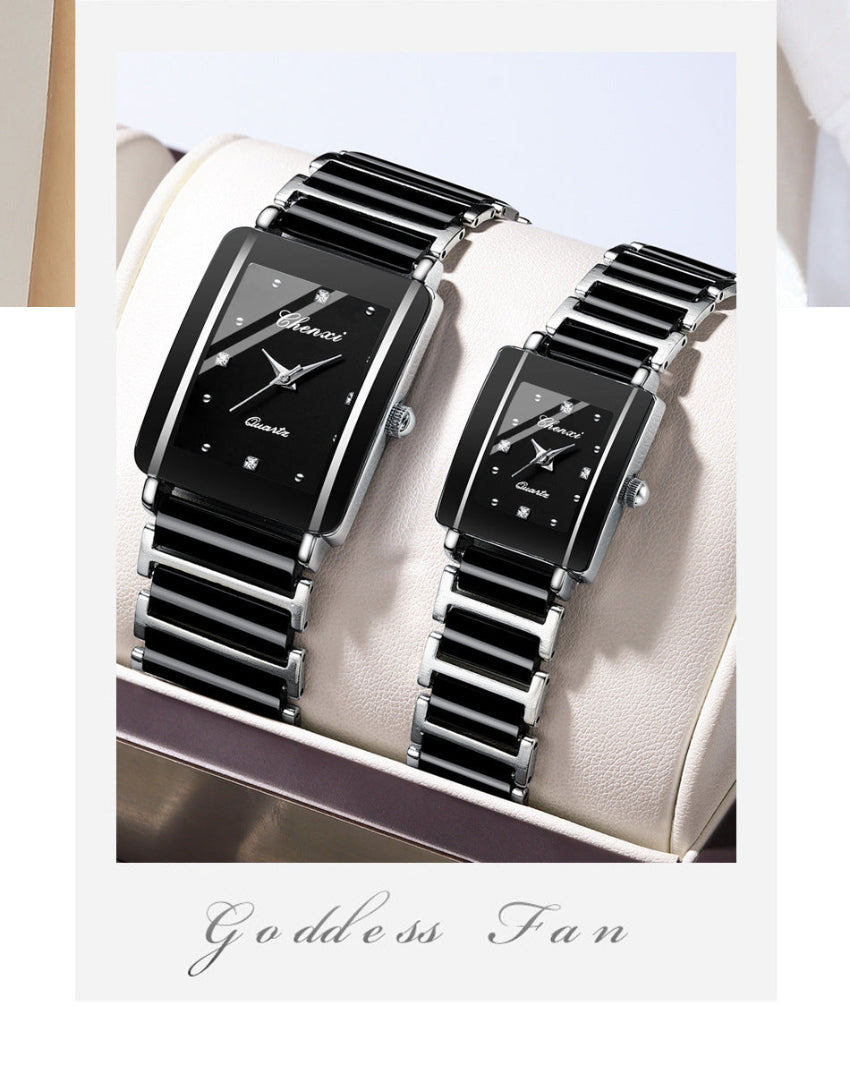 Square Couple Watch For Women And Men Ceramic Quartz