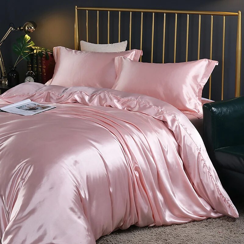 Beddings Light Pink Au Single Size Satin Duvet Cover Set Polyester Soft