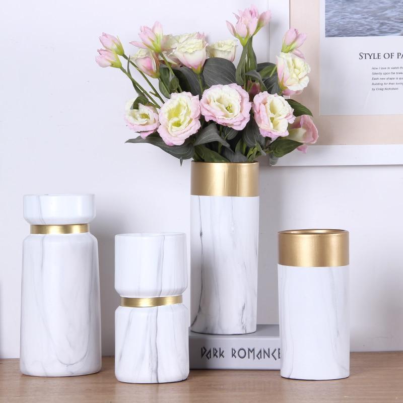 Opulent Vase White / Gold Marble Design Elegant Decor