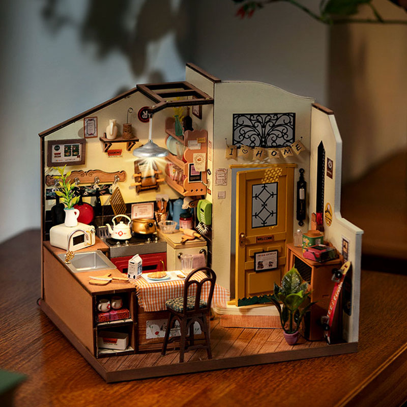 Rolife Happy Kitchen Dollhouse Minature House Diy Puzzle With Led Light