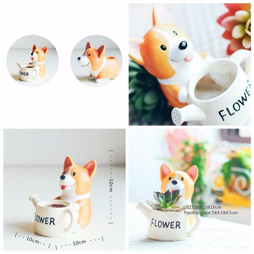 Small Resin Corgi Succulent Flower Pot Mini Desktop Plant Holder