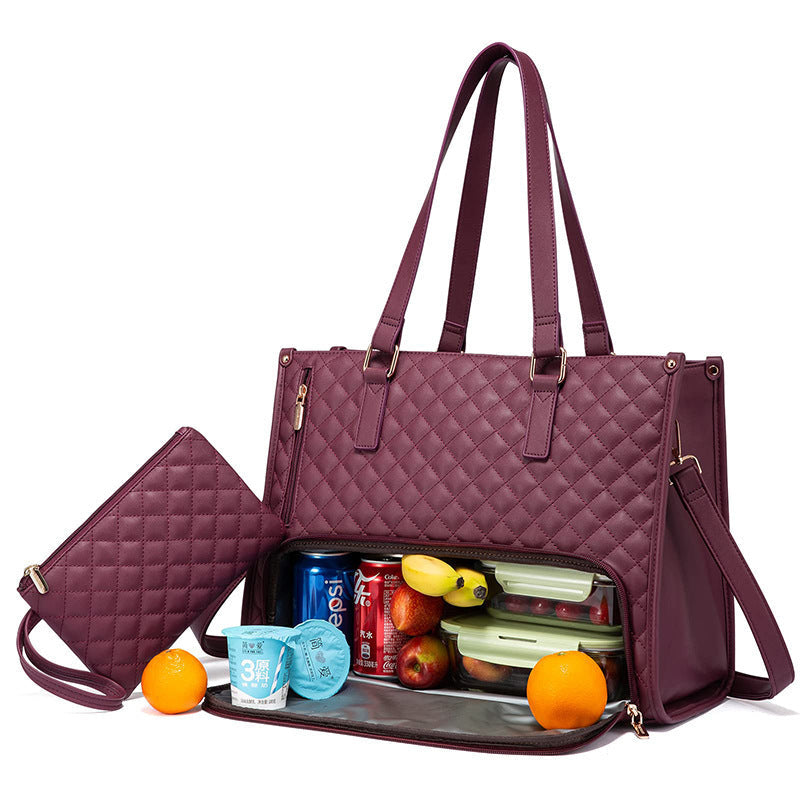 Artificial Leather Lunch Tote Bag Thermal Insulated Leak Proof Crossbody