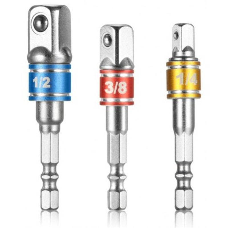1 / 4 3 8 2 Inch Socket Adapter Set Drill Bits Driver Extension 3Pcs Hex Shank Multi
