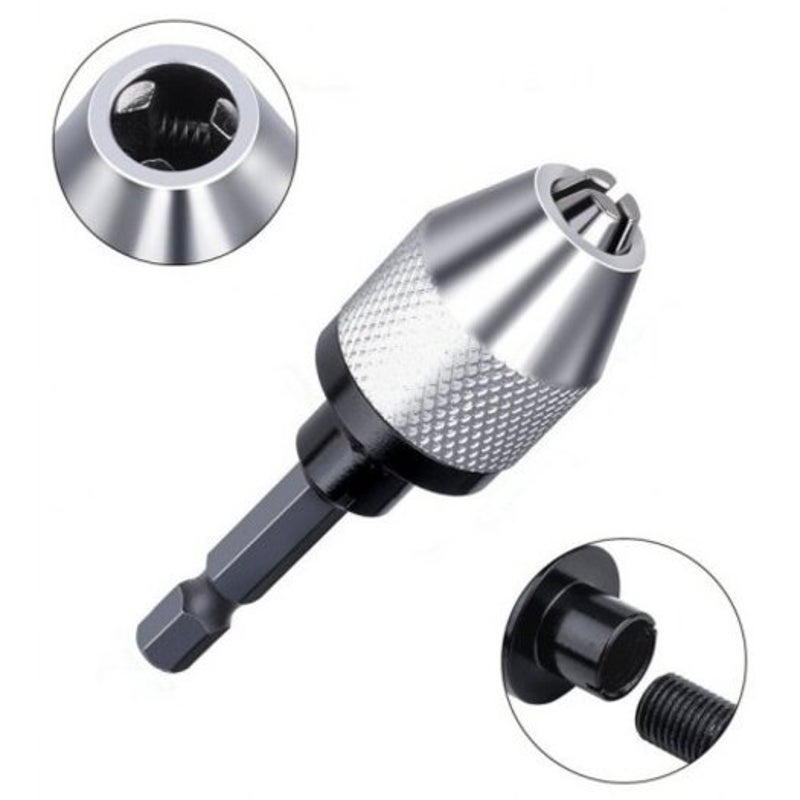 1 / 4 Inch Hex Shank Keyless Drill Chuck Quick Change Adapter Converter 0.3 6.5Mm Silver