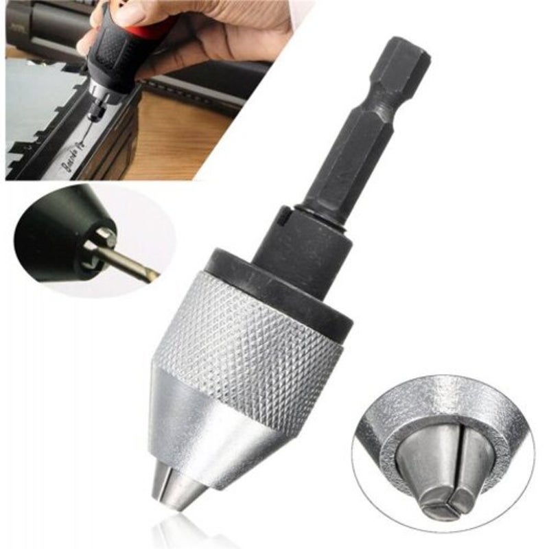 1 / 4 Inch Hex Shank Keyless Drill Chuck Quick Change Adapter Converter 0.3 6.5Mm Silver