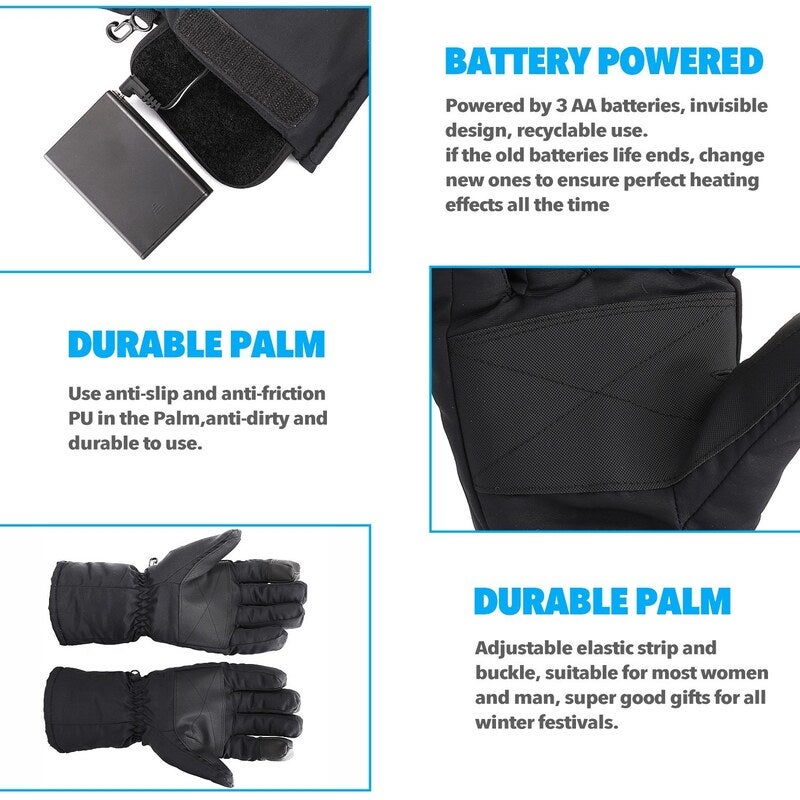Winter Hand Warmer Cycling Motorcycle Bicycle Gloves Electric Thermal Battery Heated Black