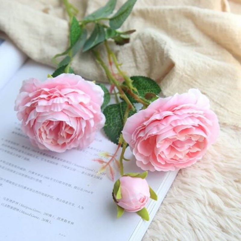 3 Heads Silk Artificial Peony Flower Home Wedding Wall Decoration Pink