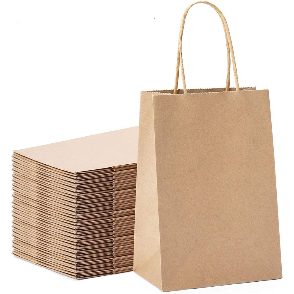 10/20/40Pcs Kraft Paper Party Favor Gift Bags With Handle For Shopping