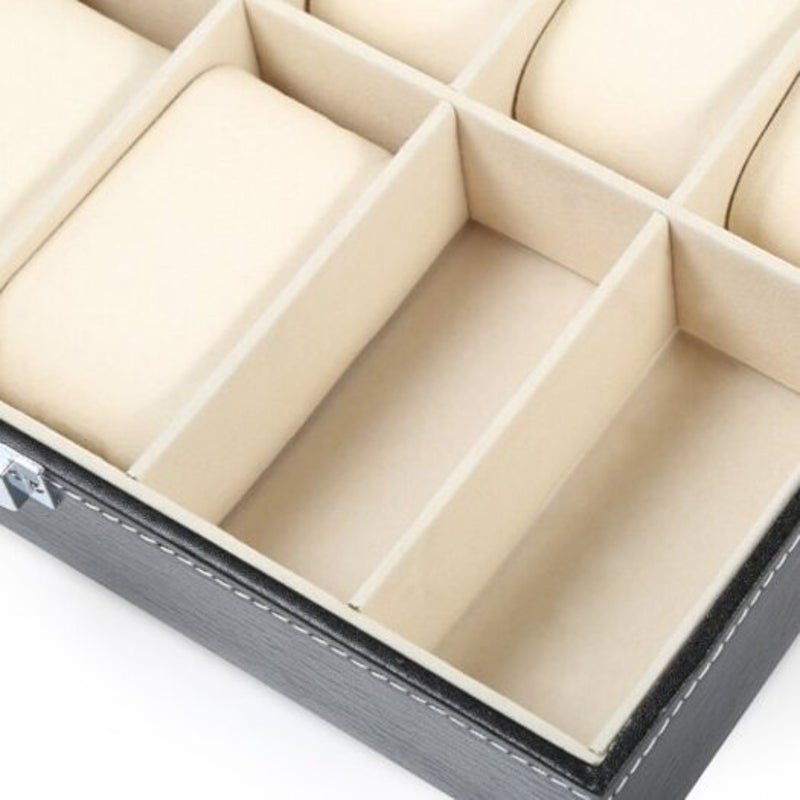 10 Grids Pvc Leather Watch Case Black