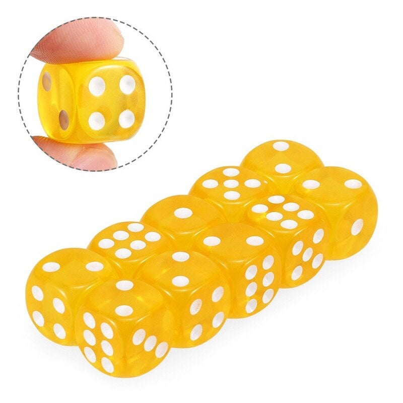 10 Pcs 14Mm Transparent Dice Yellow