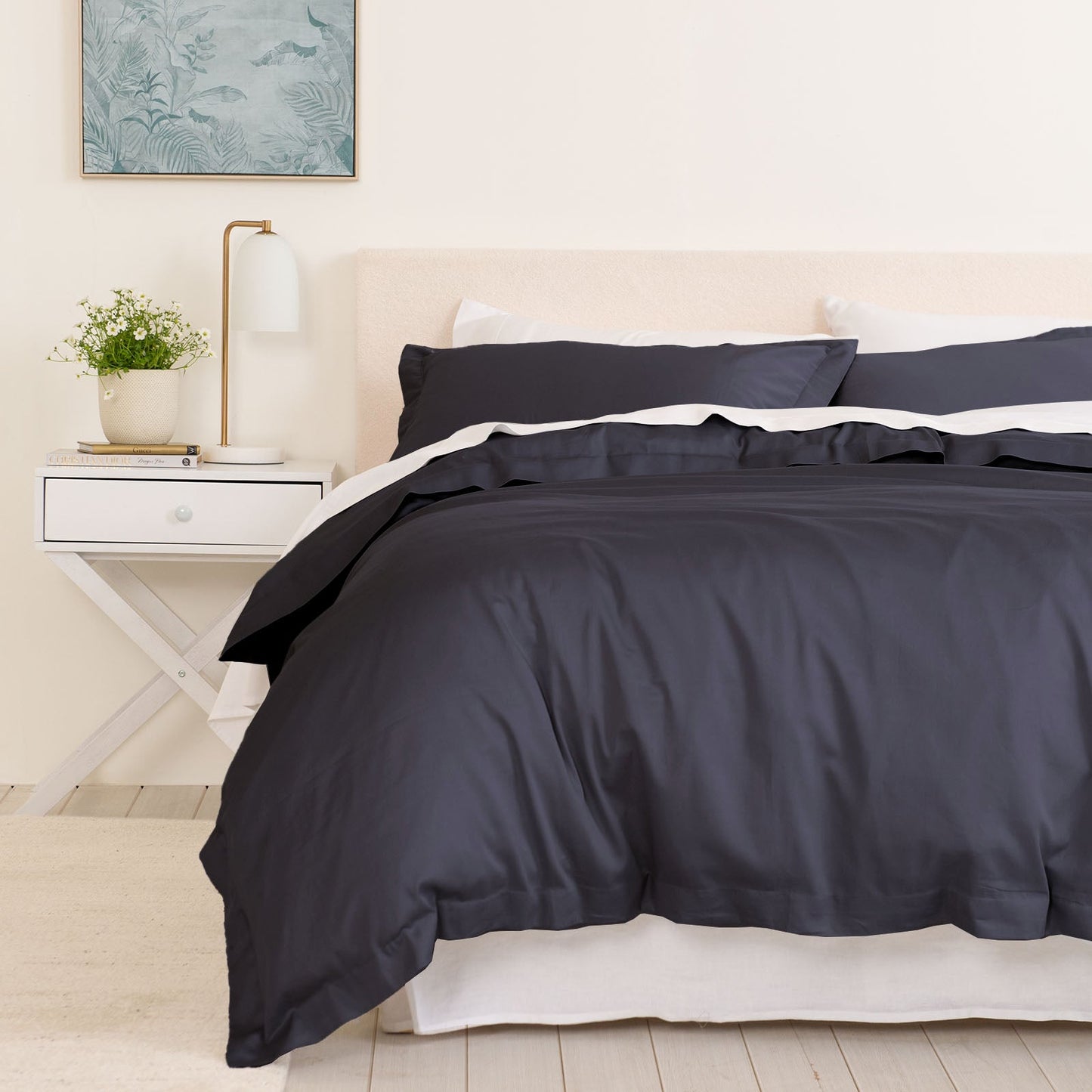 Royal Comfort Balmain 1000Tc Bamboo Cotton Quilt Cover Sets Queen Size Charcoal