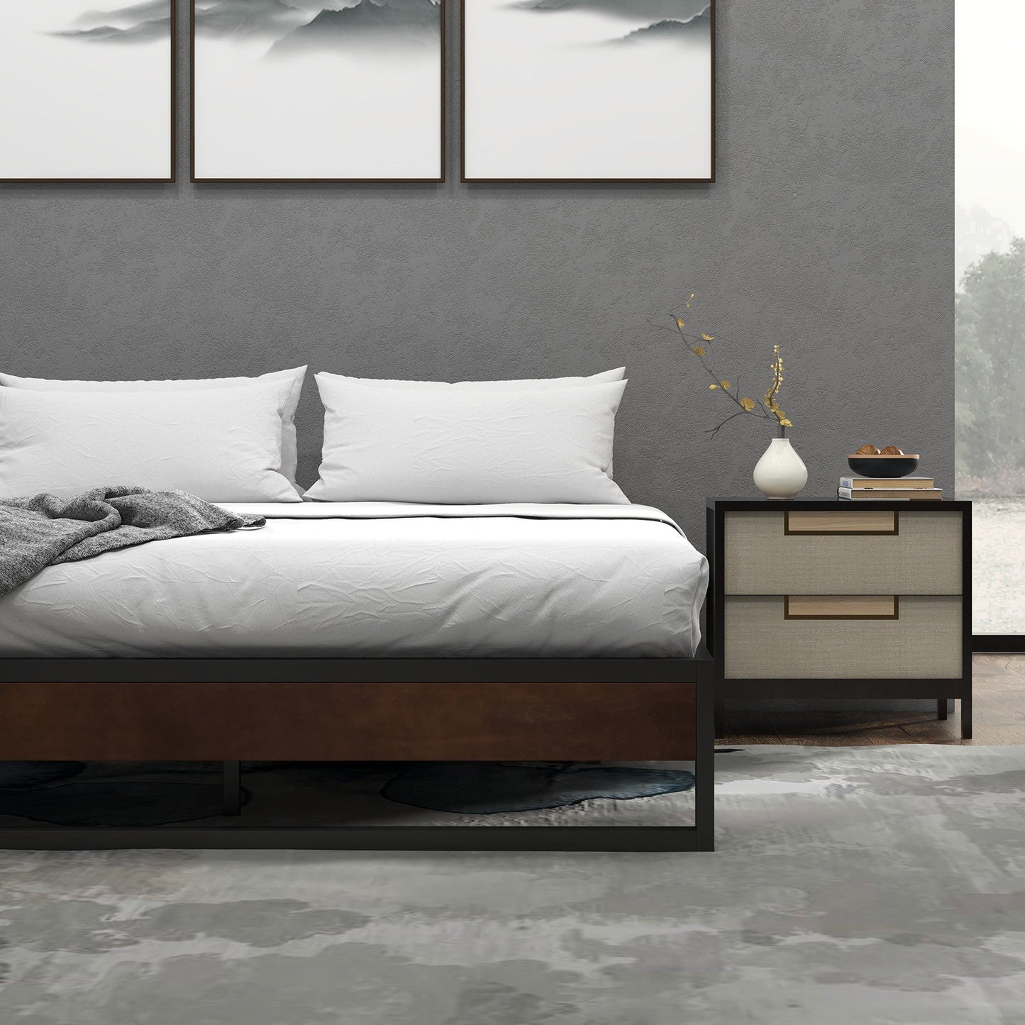 Sorrento Metal And Wood Bed Base Single
