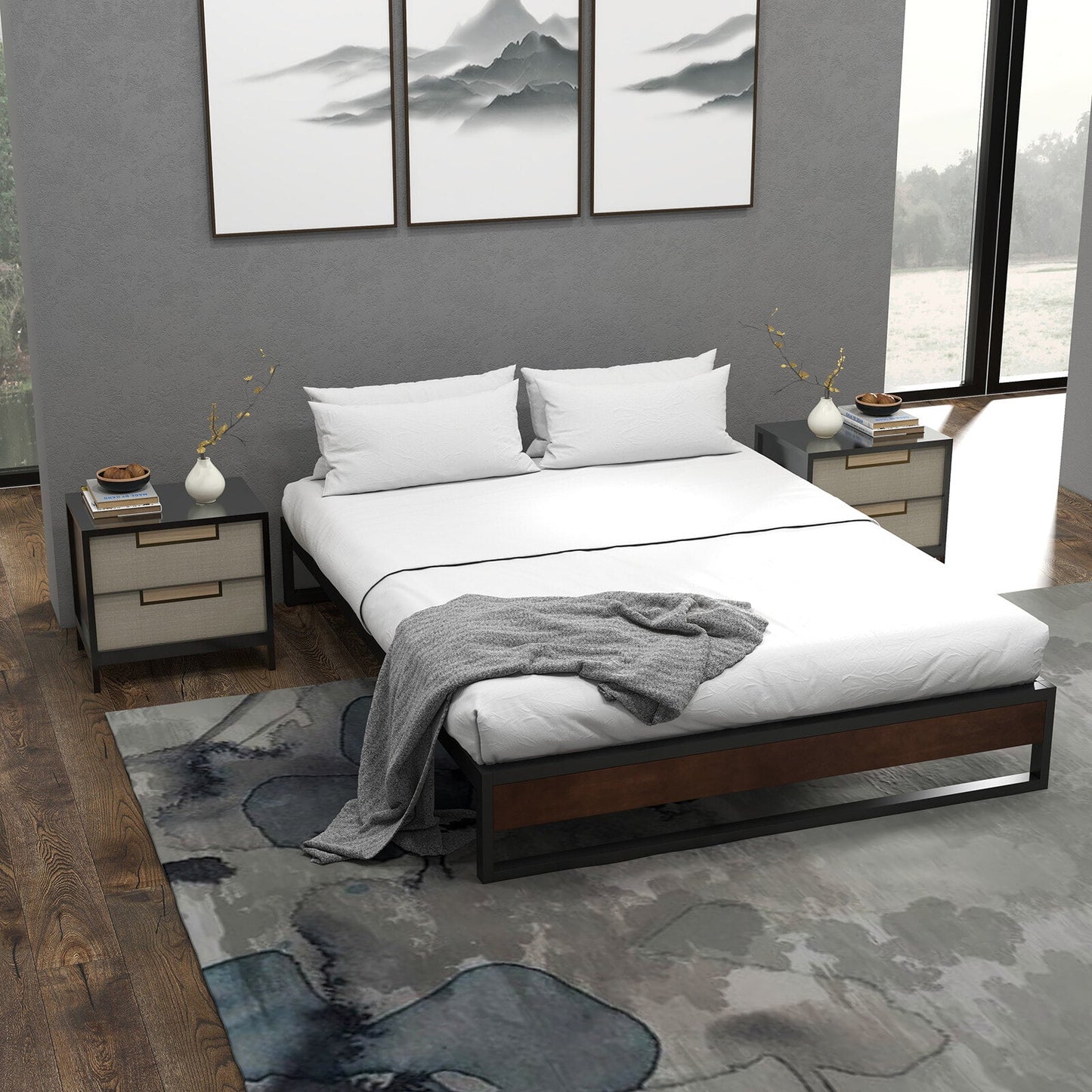 Sorrento Metal And Wood Bed Base Single