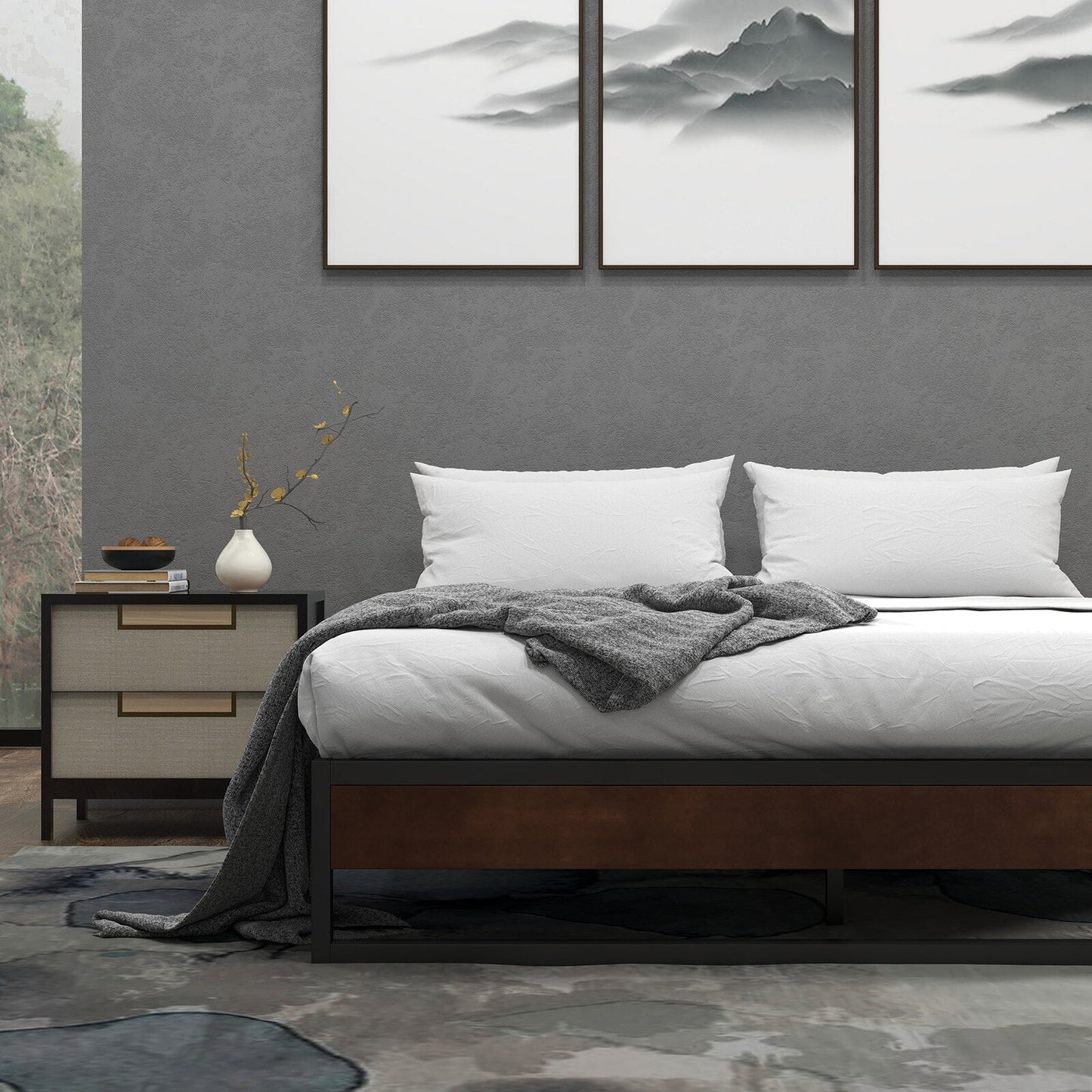 Sorrento Metal And Wood Bed Base Single