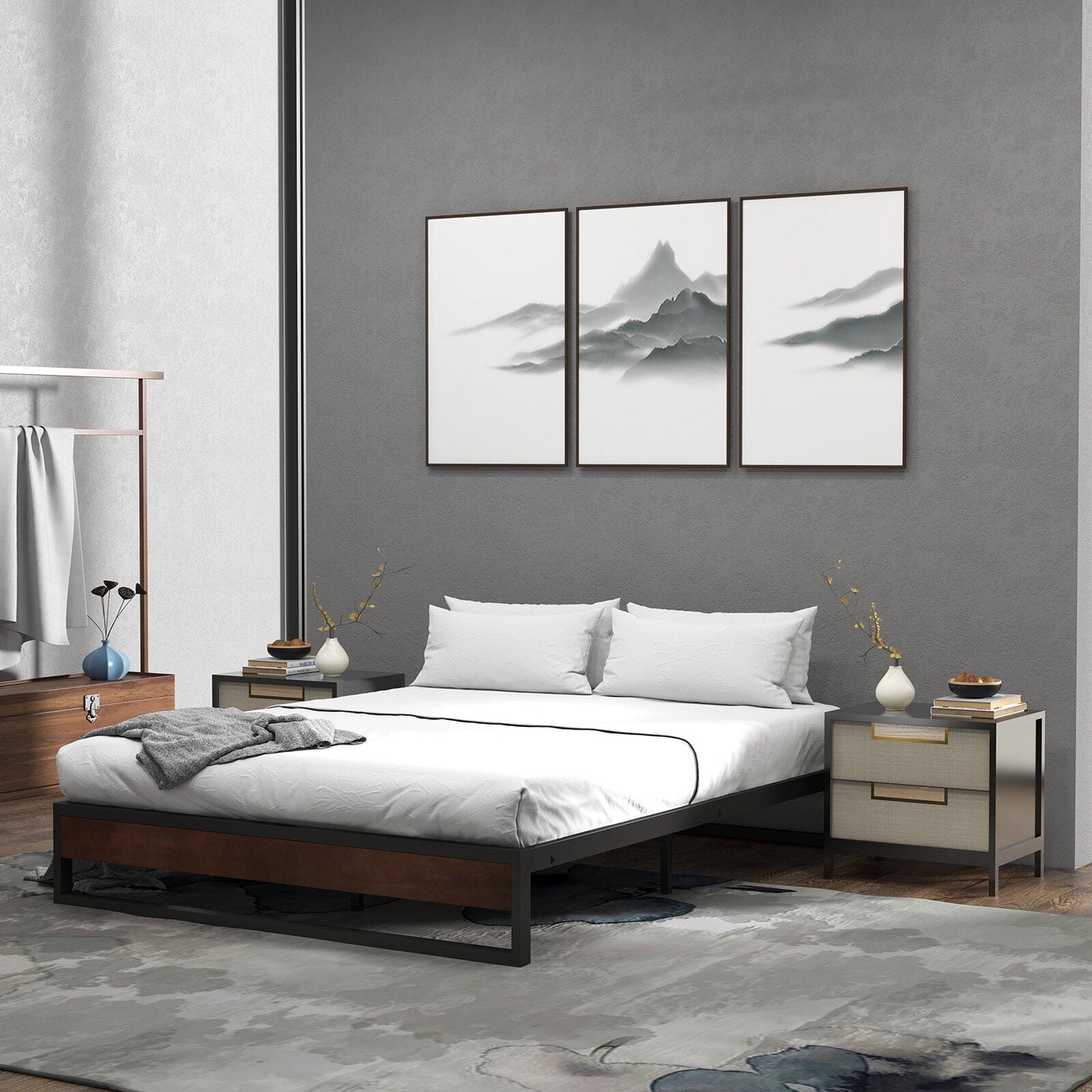 Sorrento Metal And Wood Bed Base Single