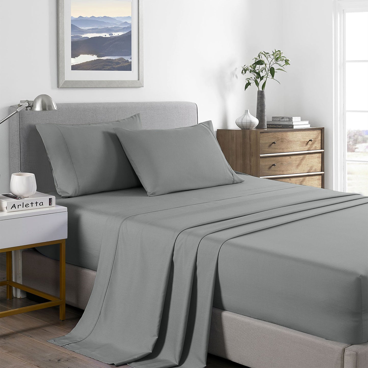 Royal Comfort Bamboo Cooling 2000Tc Sheet Set Double - Mid Grey