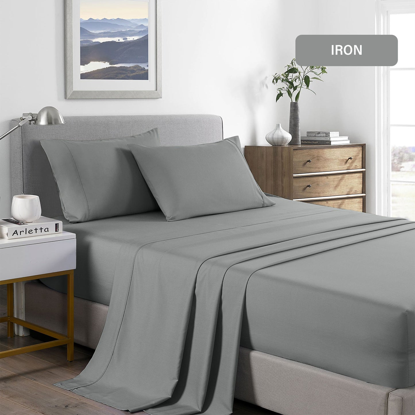 Royal Comfort Bamboo Cooling 2000Tc Sheet Set Double - Mid Grey
