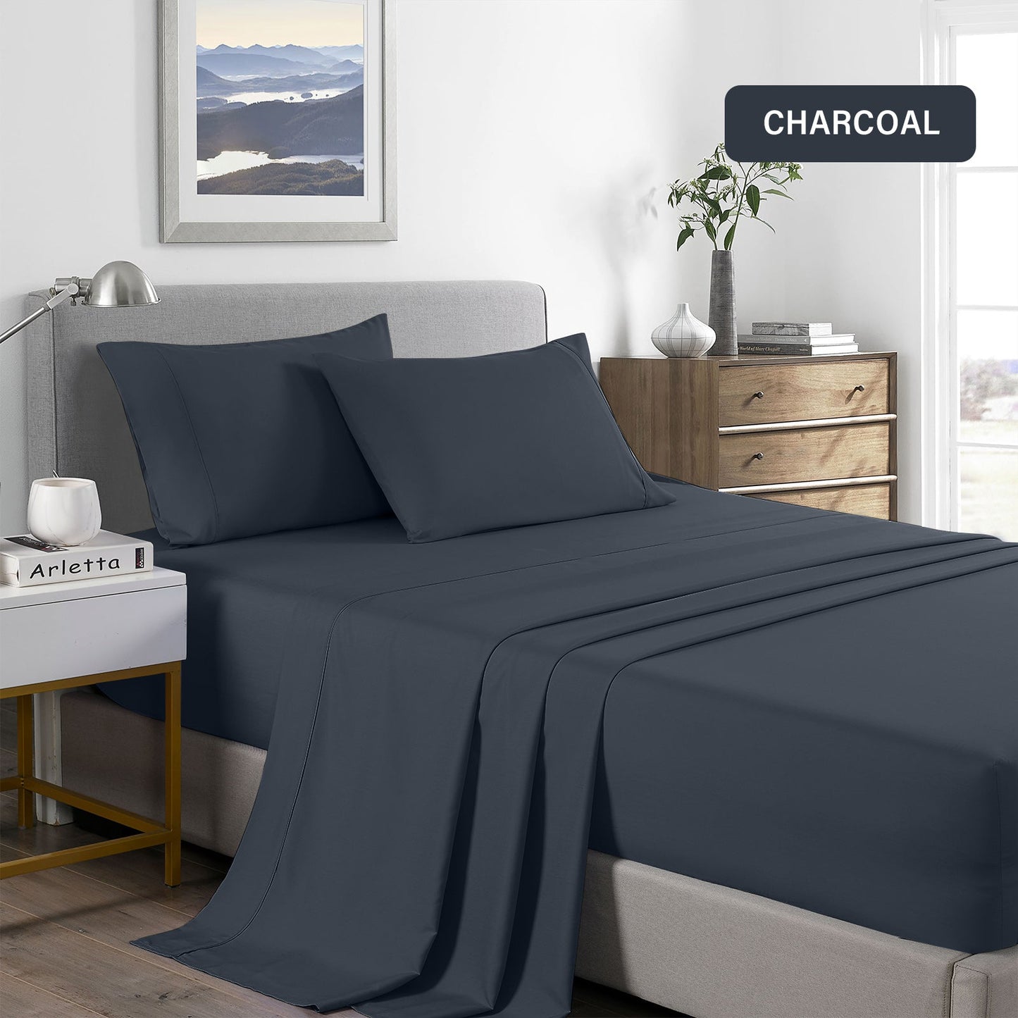 Royal Comfort Bamboo Cooling 2000Tc Sheet Set Queen - Charcoal