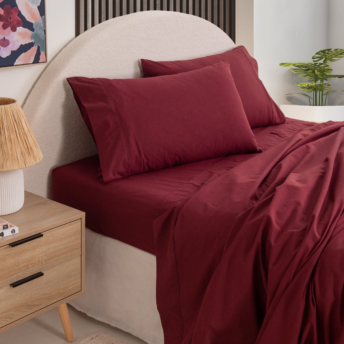 Royal Comfort Vintage Washed 100 % Cotton Sheet Set Single Mulled Wine