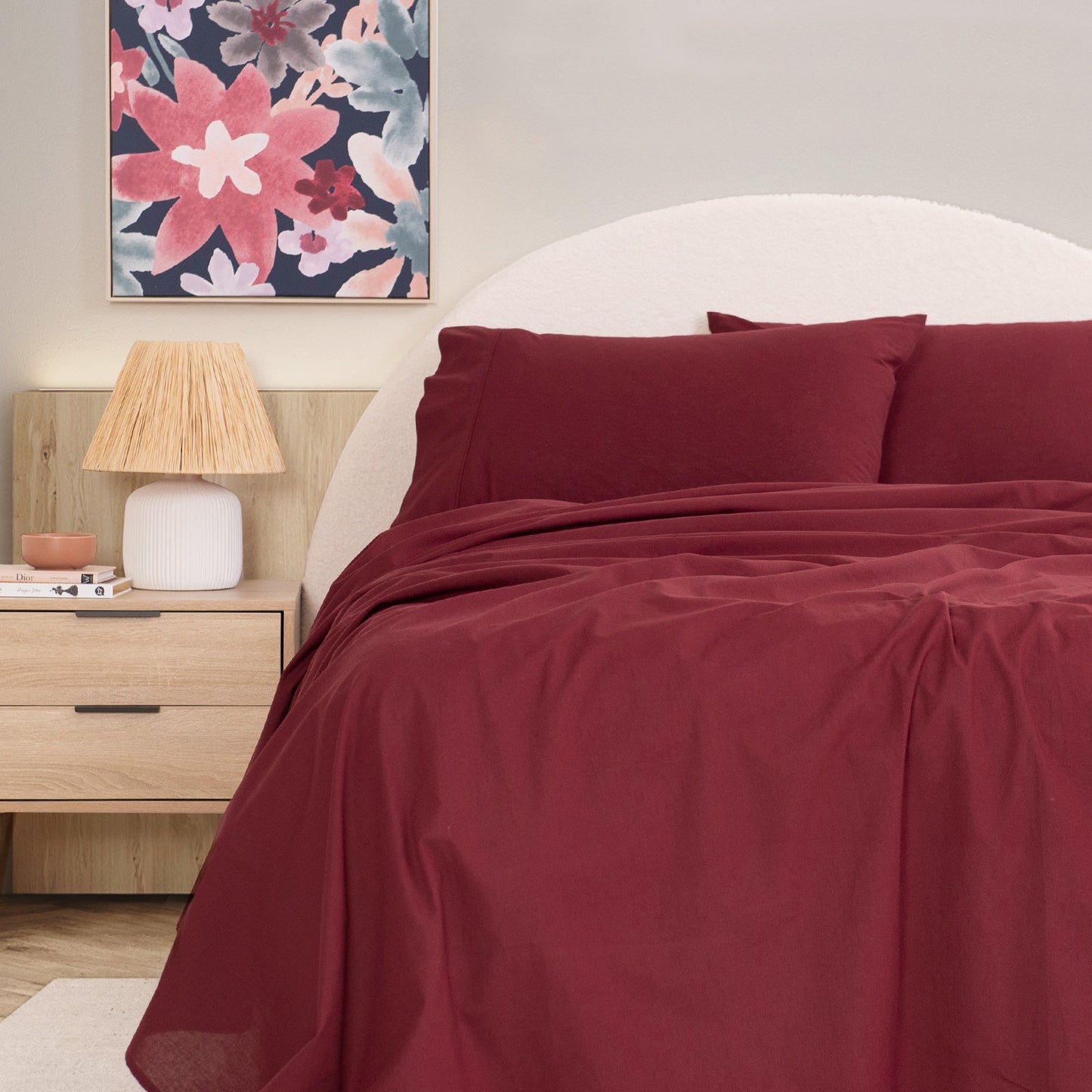 Royal Comfort Vintage Washed 100 % Cotton Sheet Set Single Mulled Wine