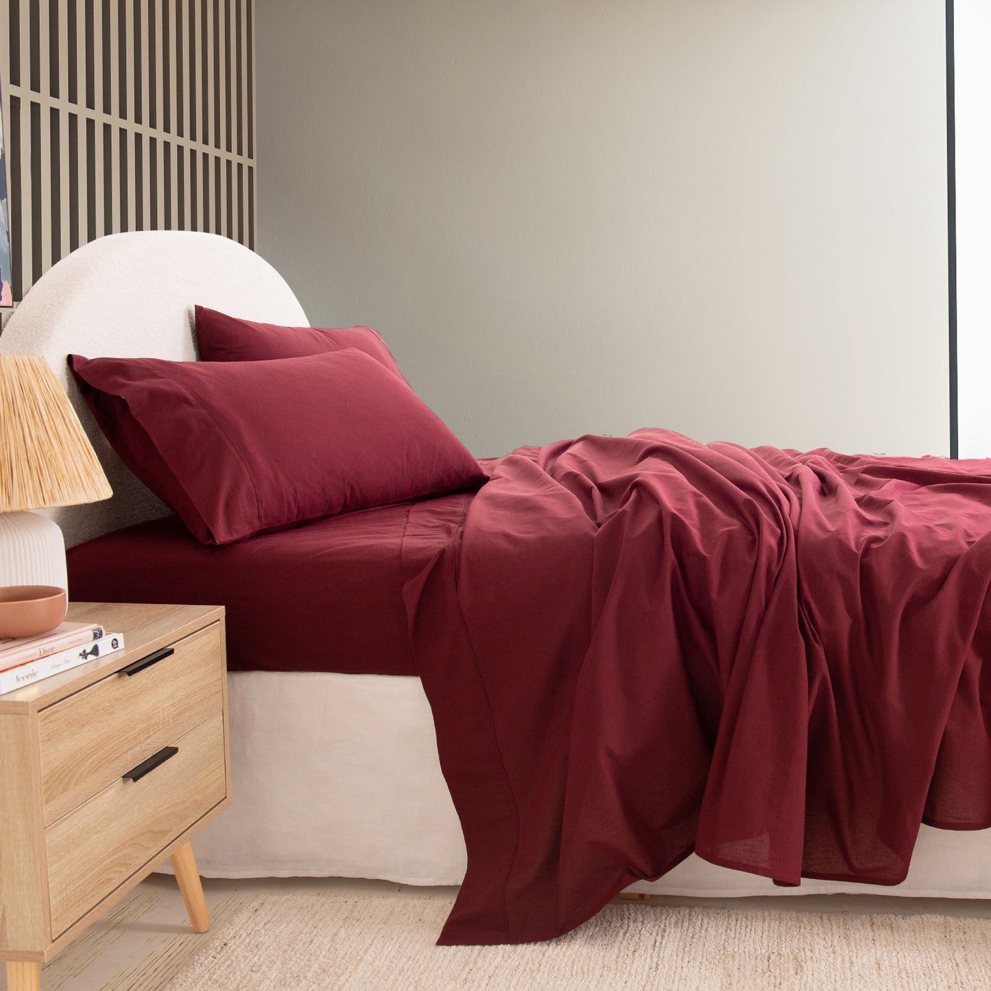 Royal Comfort Vintage Washed 100 % Cotton Sheet Set Single Mulled Wine