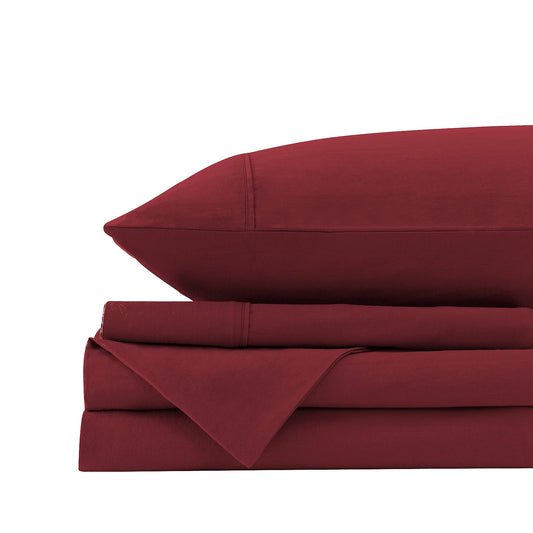 Royal Comfort Vintage Washed 100 % Cotton Sheet Set Single Mulled Wine