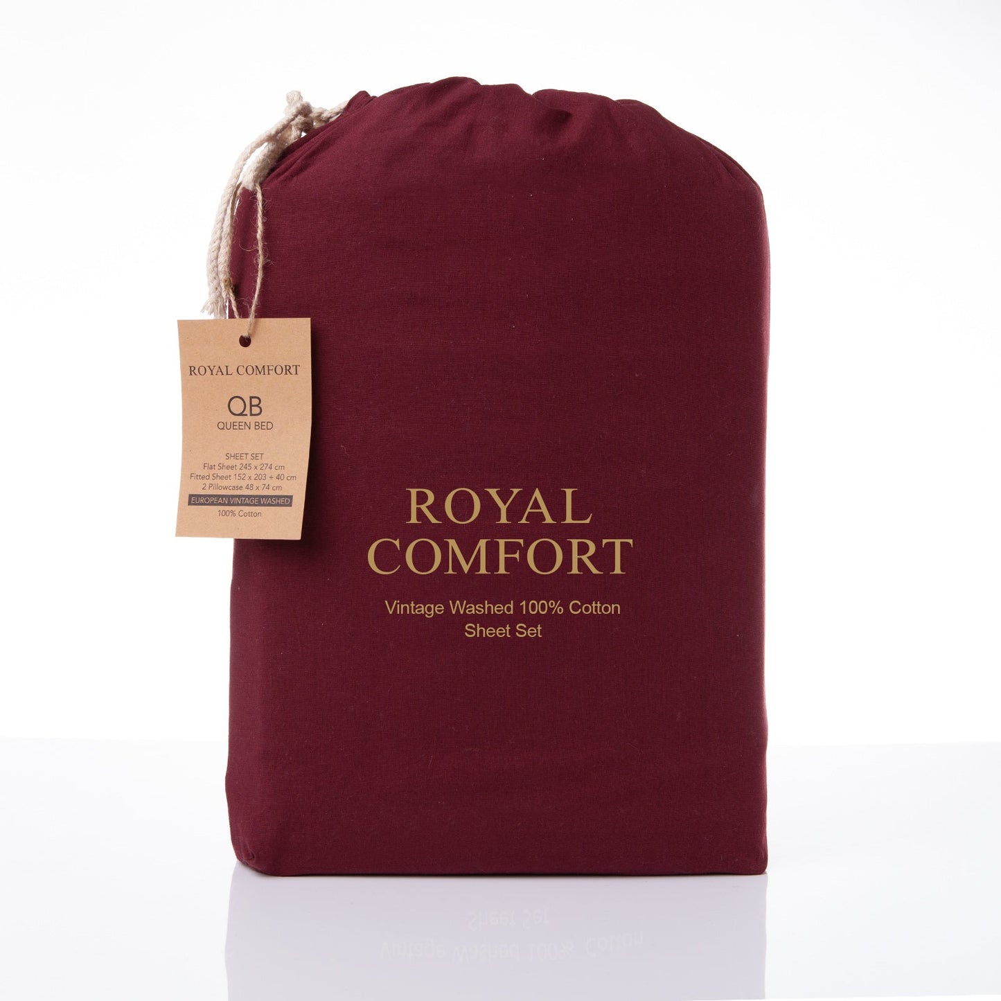 Royal Comfort Vintage Washed 100 % Cotton Sheet Set Single Mulled Wine