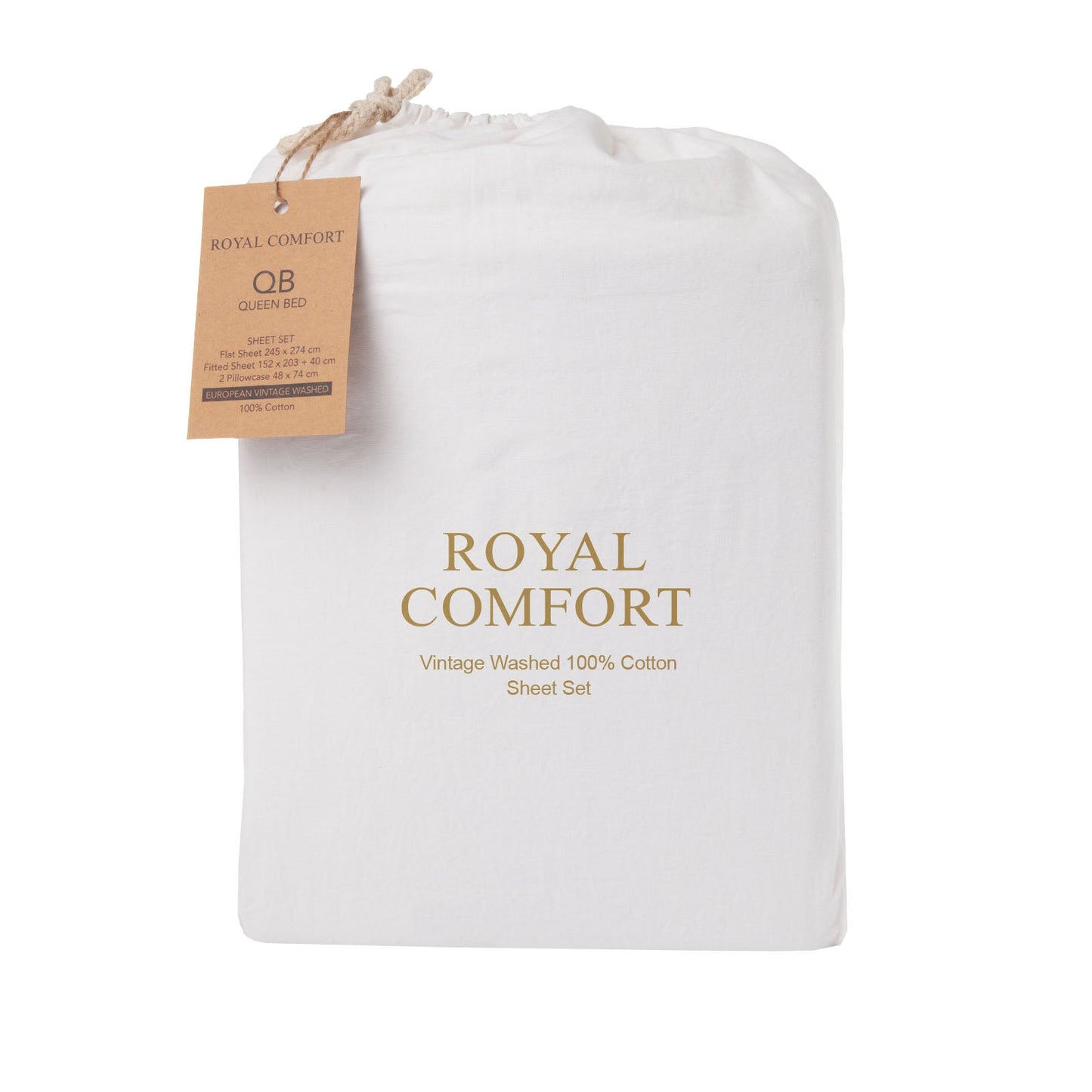 Royal Comfort Vintage Washed 100% Cotton Sheet Set Queen White