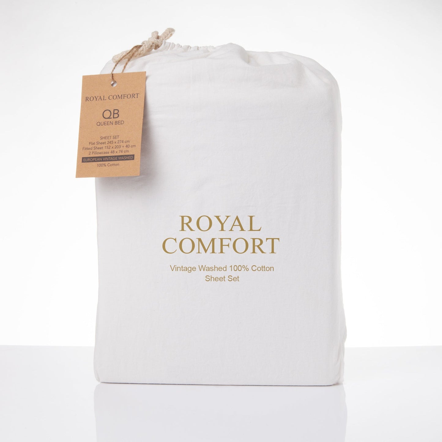 Royal Comfort Vintage Washed 100% Cotton Sheet Set King White