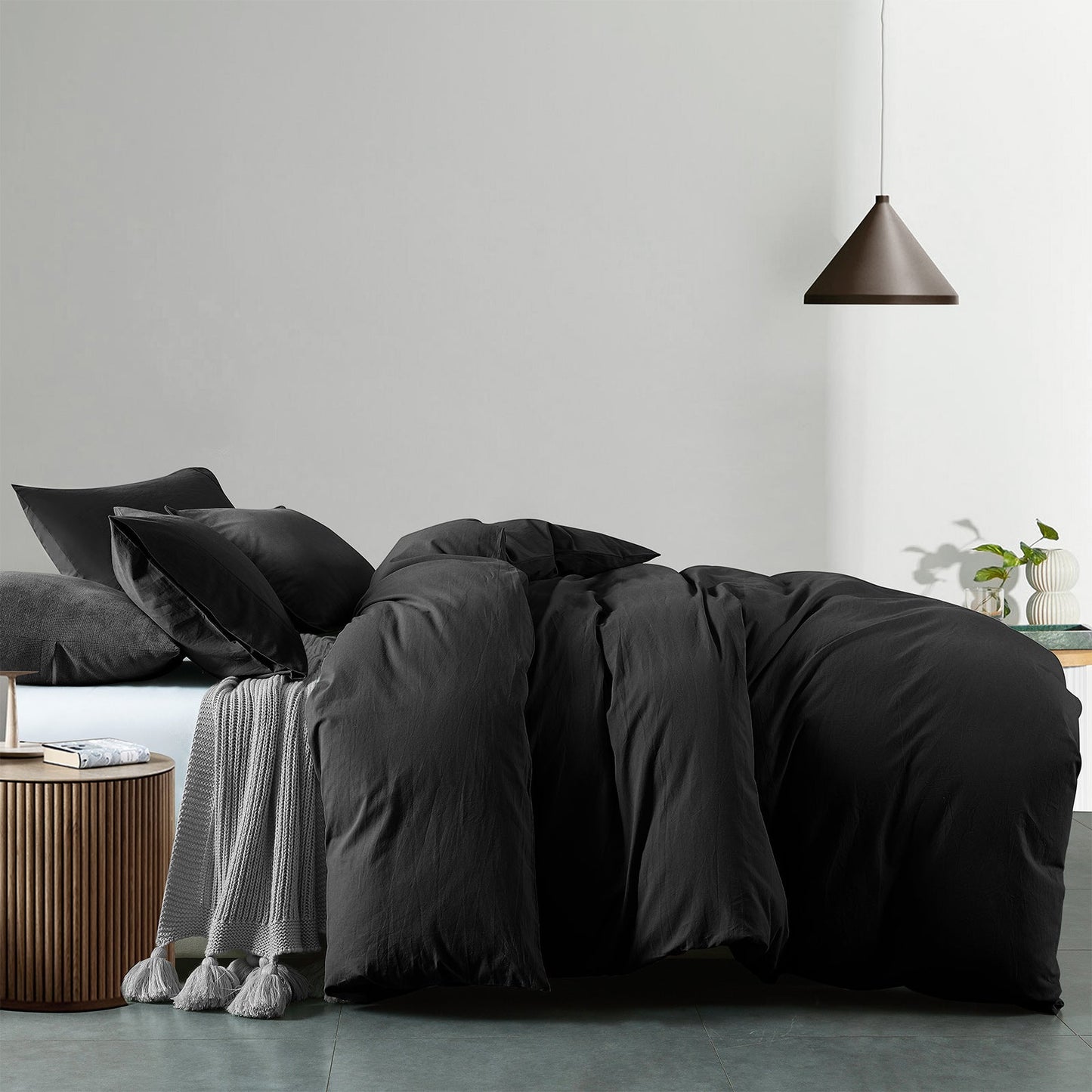 Royal Comfort Vintage Washed 100 % Cotton Quilt Cover Set Single Charcoal