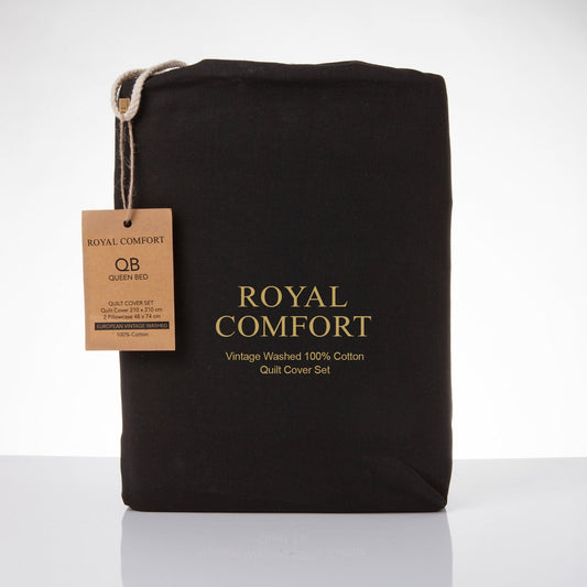 Royal Comfort Vintage Washed 100 % Cotton Quilt Cover Set Single Charcoal