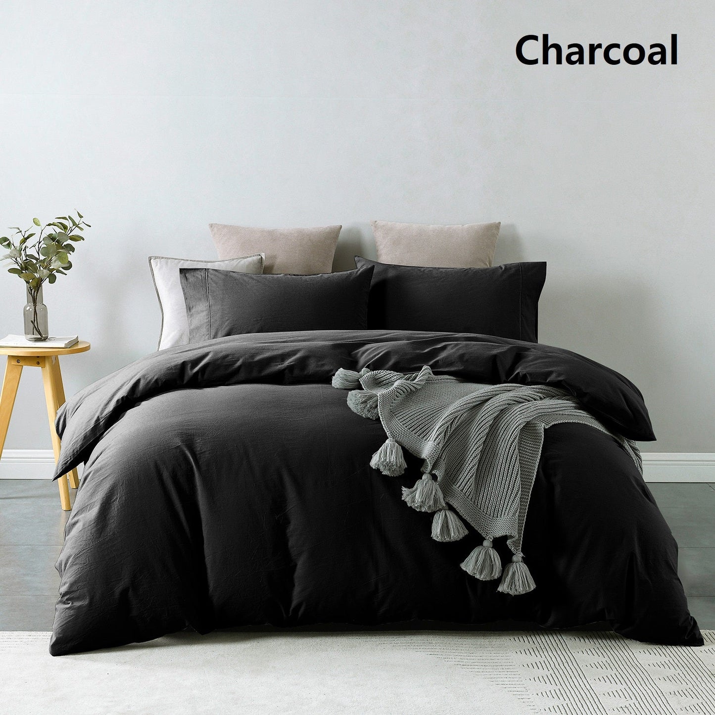 Royal Comfort Vintage Washed 100 % Cotton Quilt Cover Set Single Charcoal