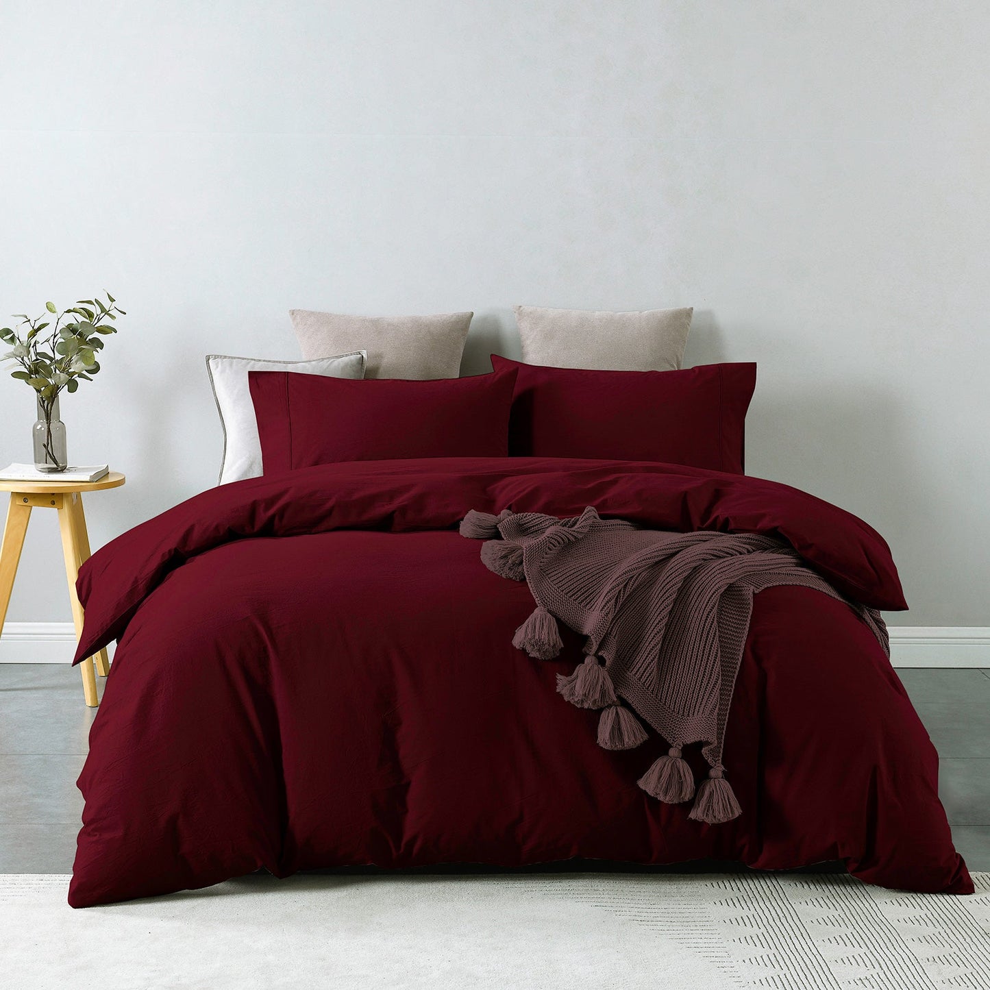 Royal Comfort Vintage Washed 100 % Cotton Quilt Cover Set Single Mulled Wine